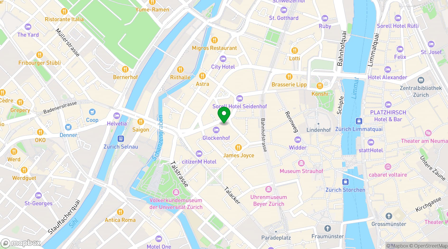 Map showing Glockenhof Zurich