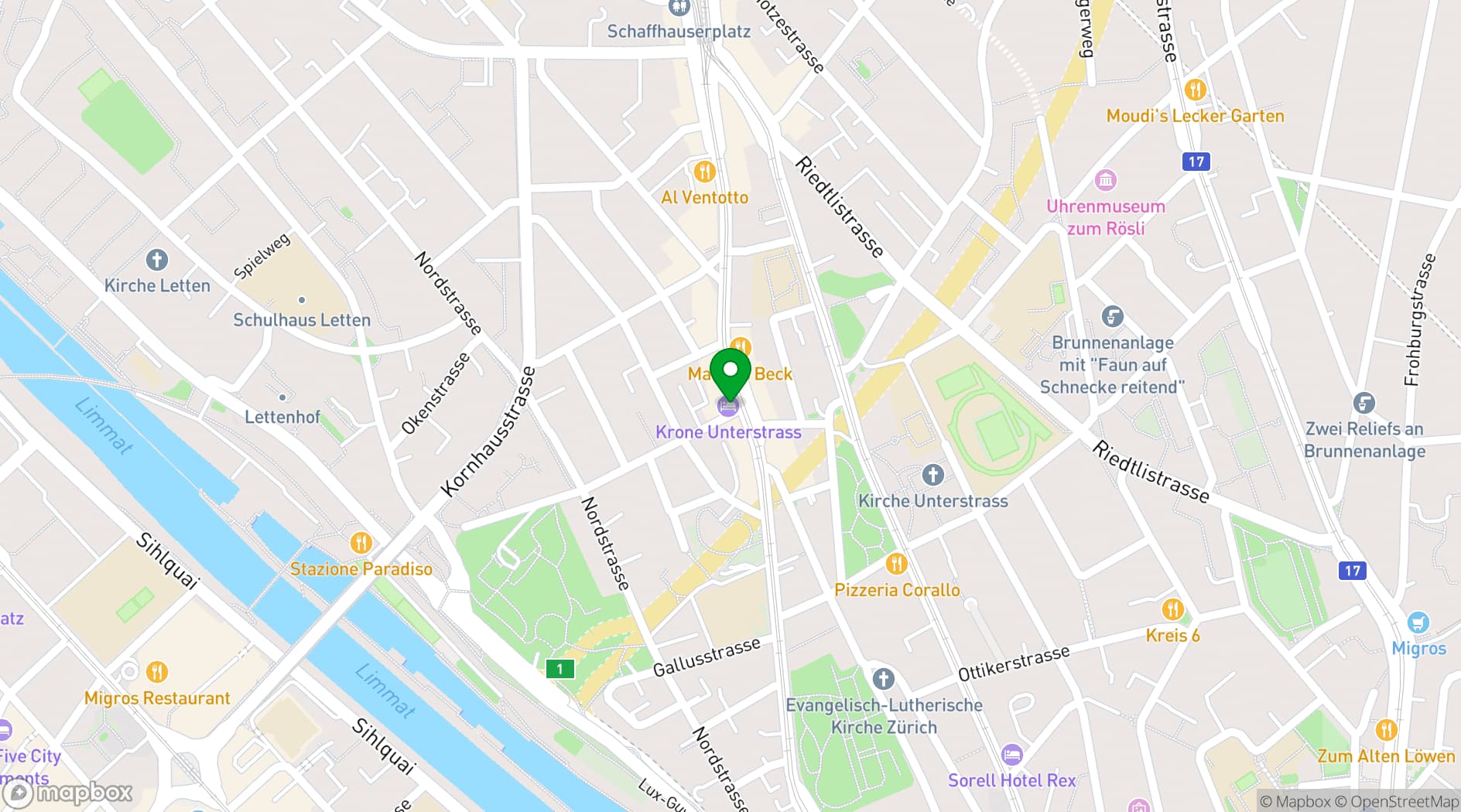 Map showing Hotel Krone Unterstrass