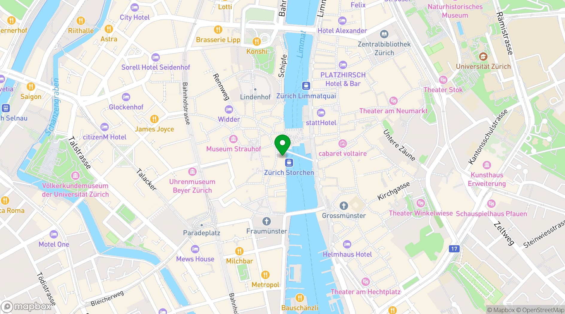 Map showing Hotel Storchen Zurich