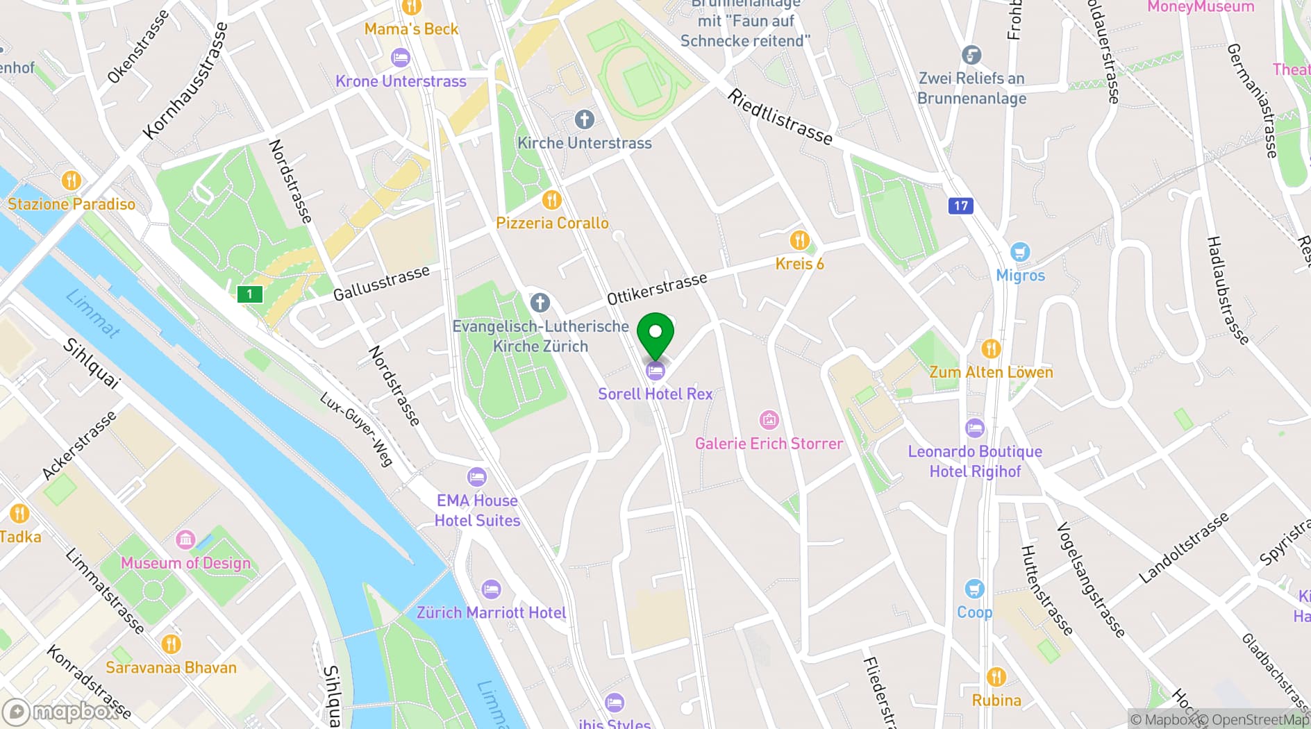 Map showing Hotel Rex