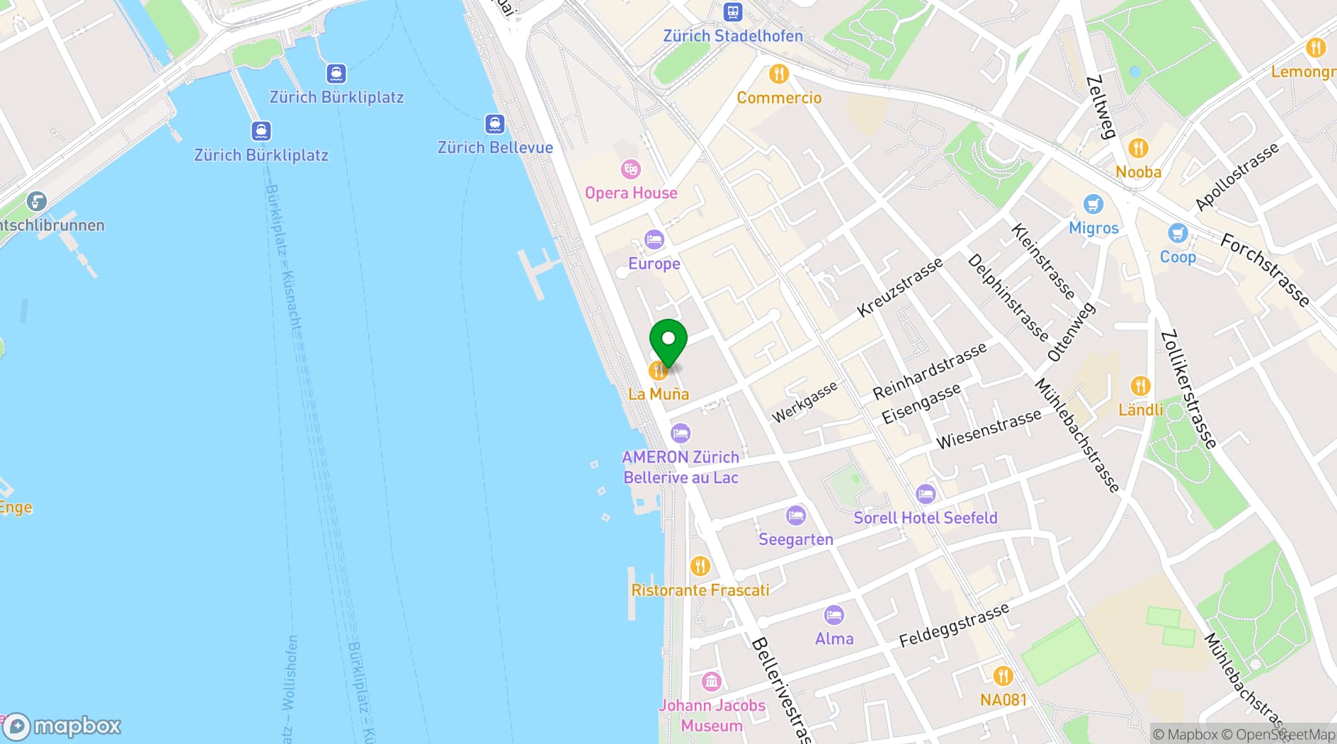Map showing La Réserve Eden au Lac Zurich