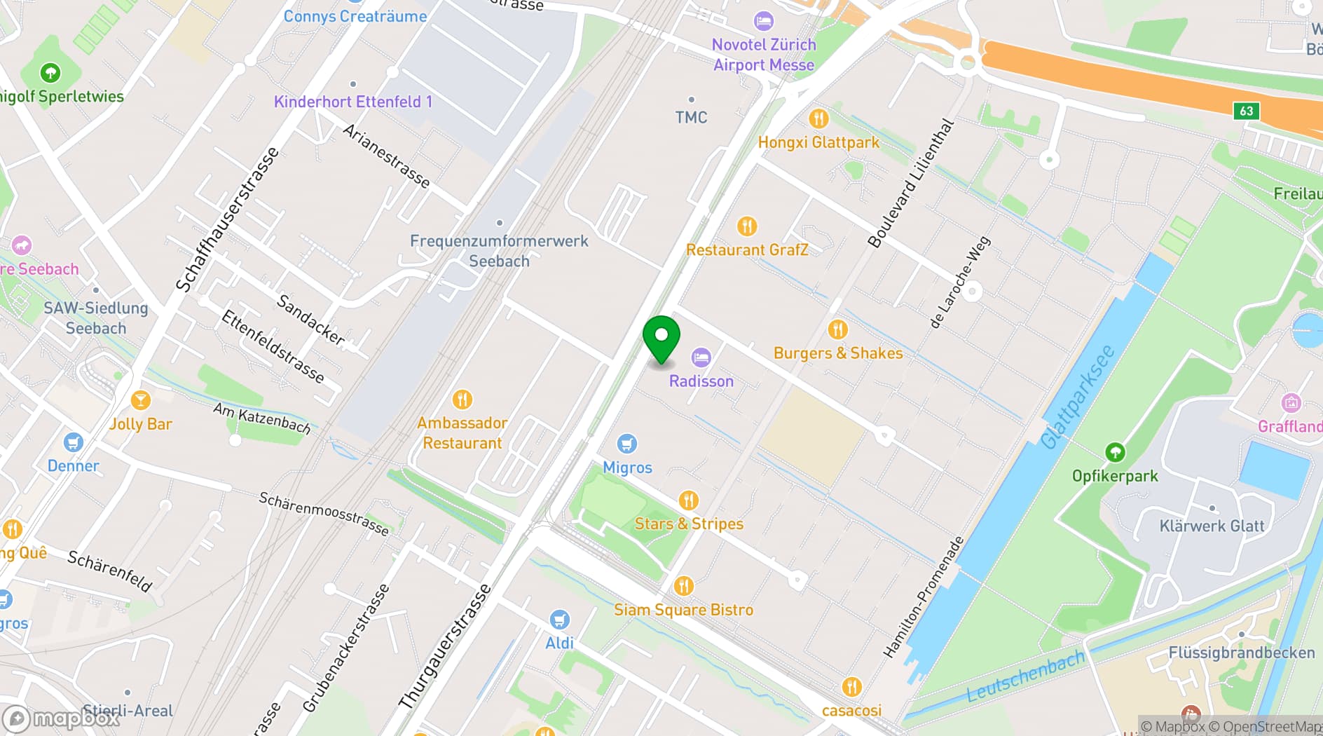 Map showing Radisson Hotel & Suites Zurich