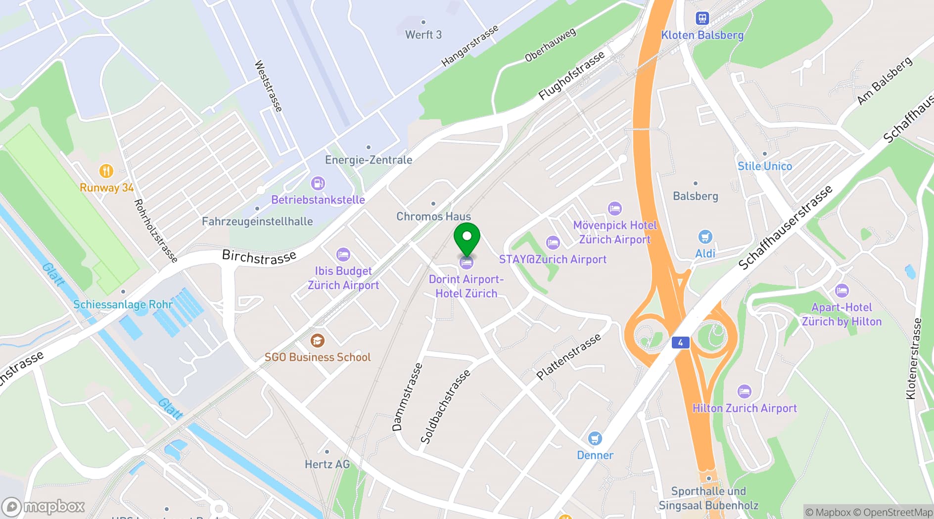 Map showing Dorint Hotel Zurich
