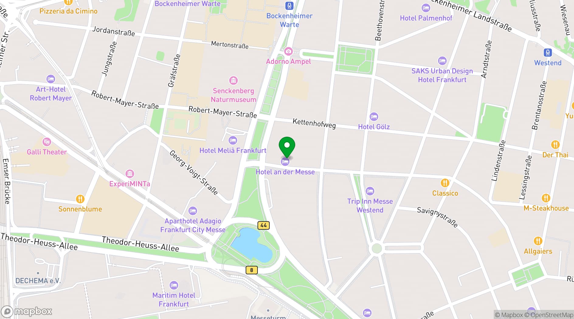 Map showing Villa Westend Hotel an der Messe