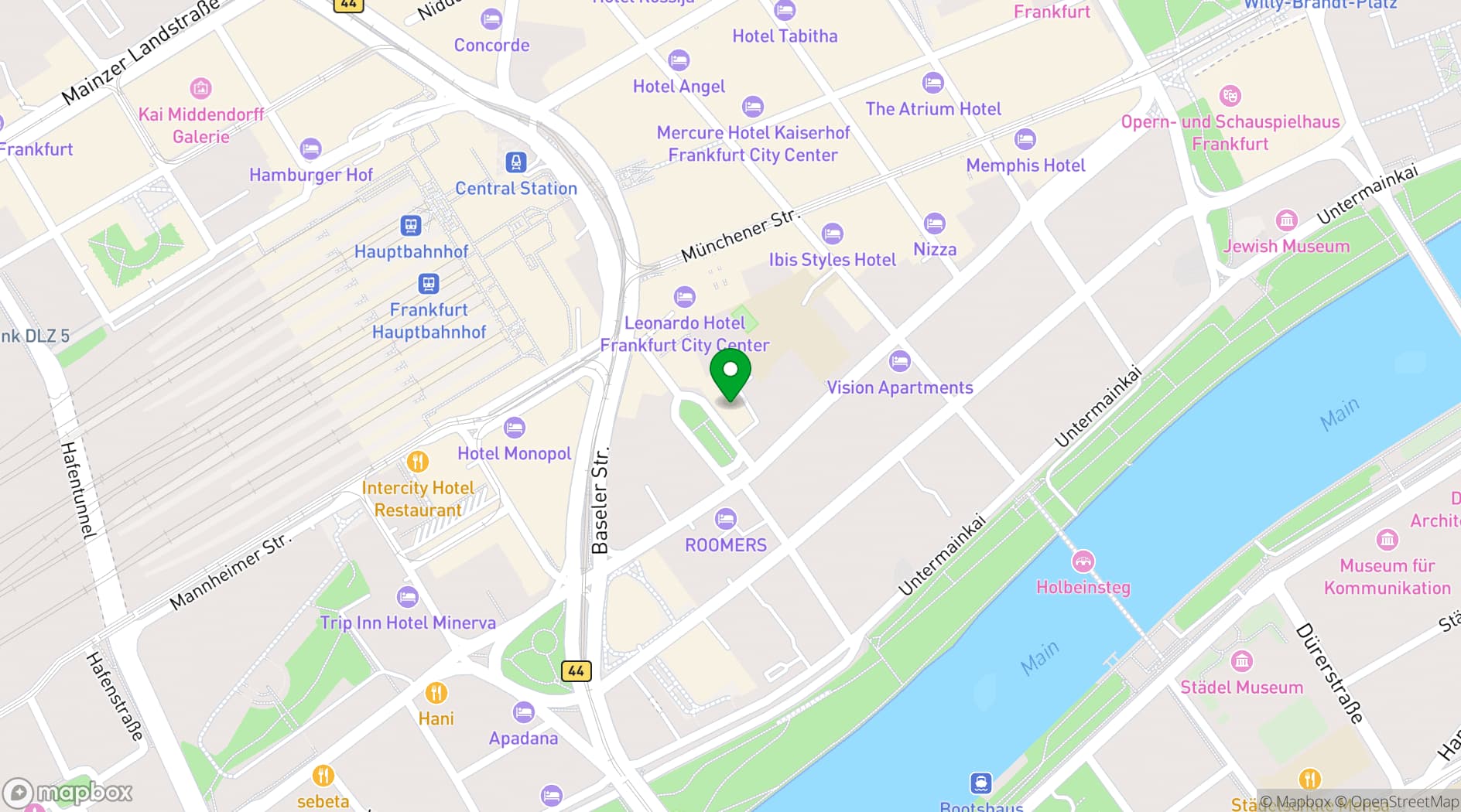 Map showing Le Méridien Frankfurt