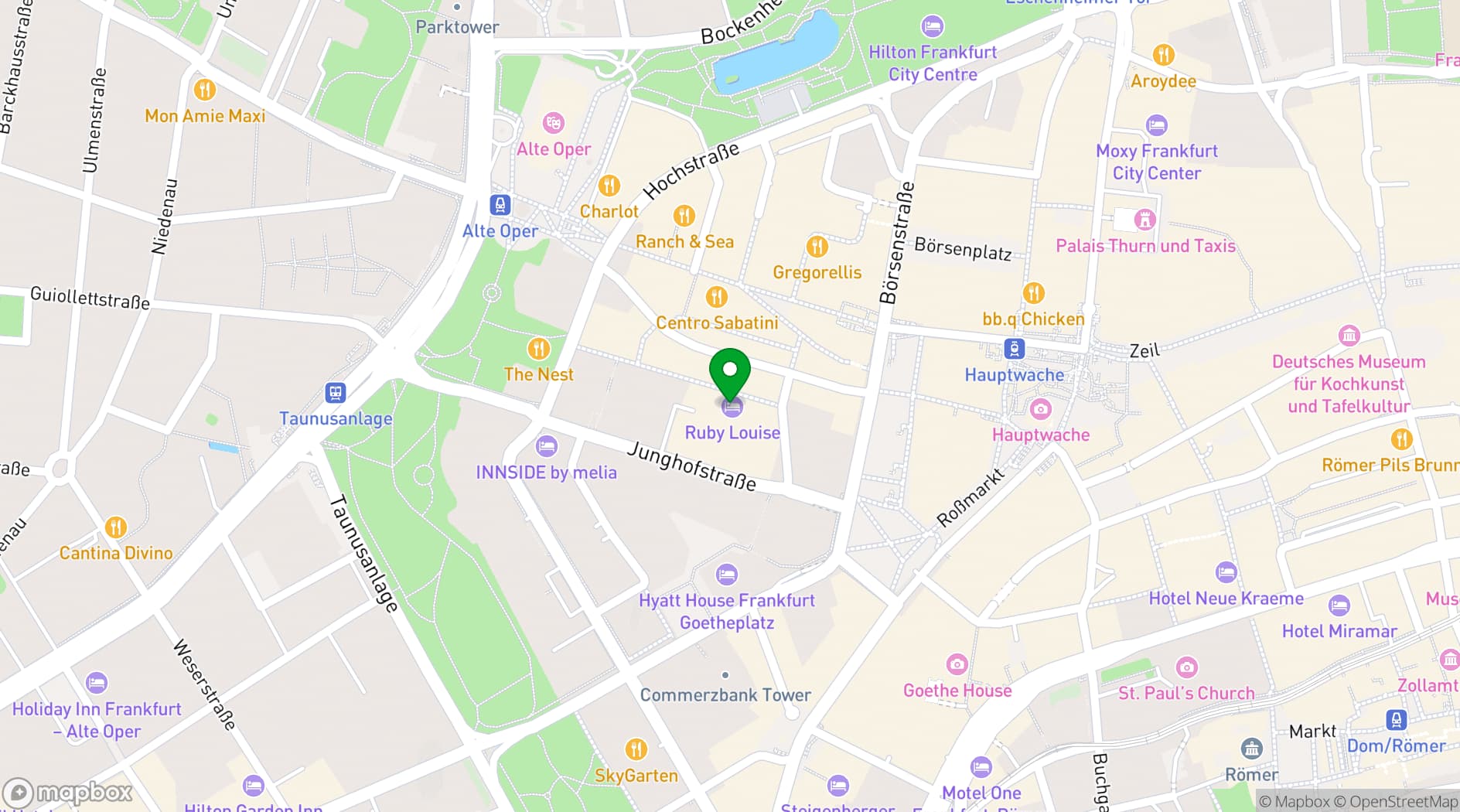 Map showing Ruby Louise Hotel & Bar