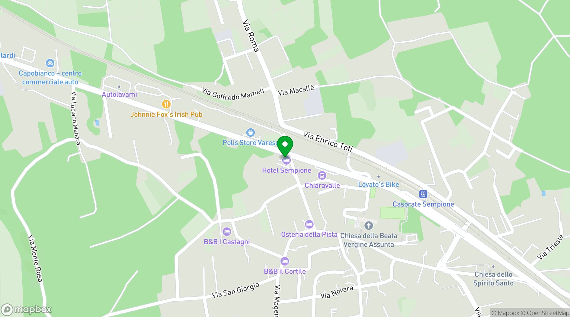 Map showing Sempione Hotel and Restaurant