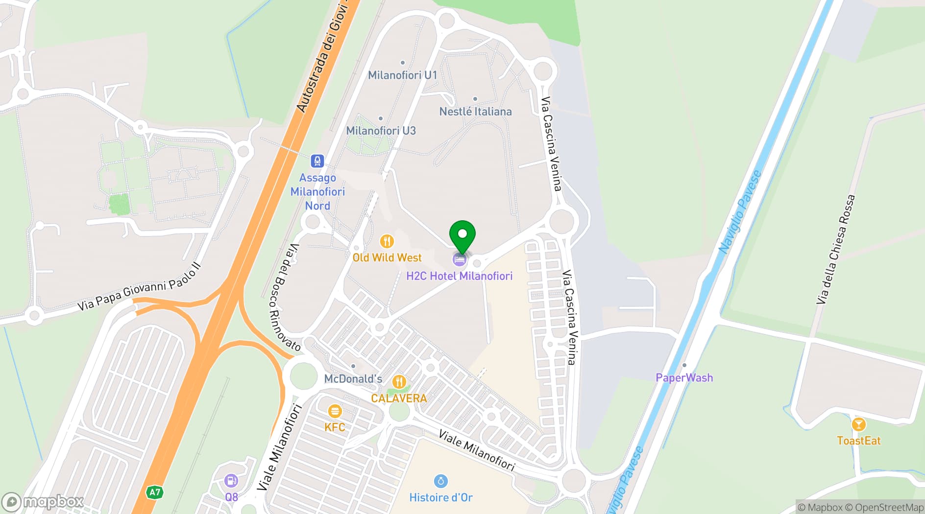 Map showing H2C Hotel Milanofiori
