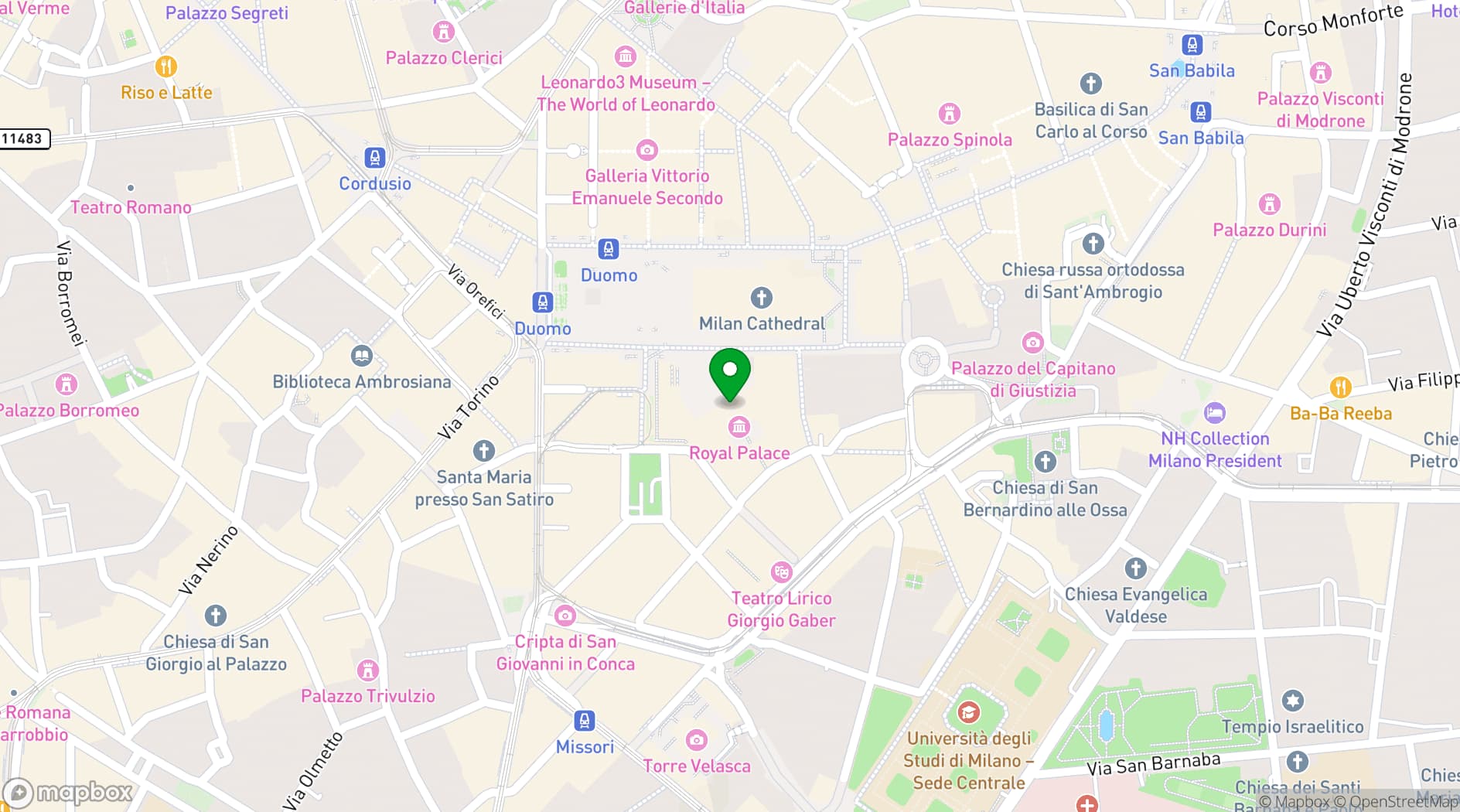 Map showing Palazzo Reale Milano