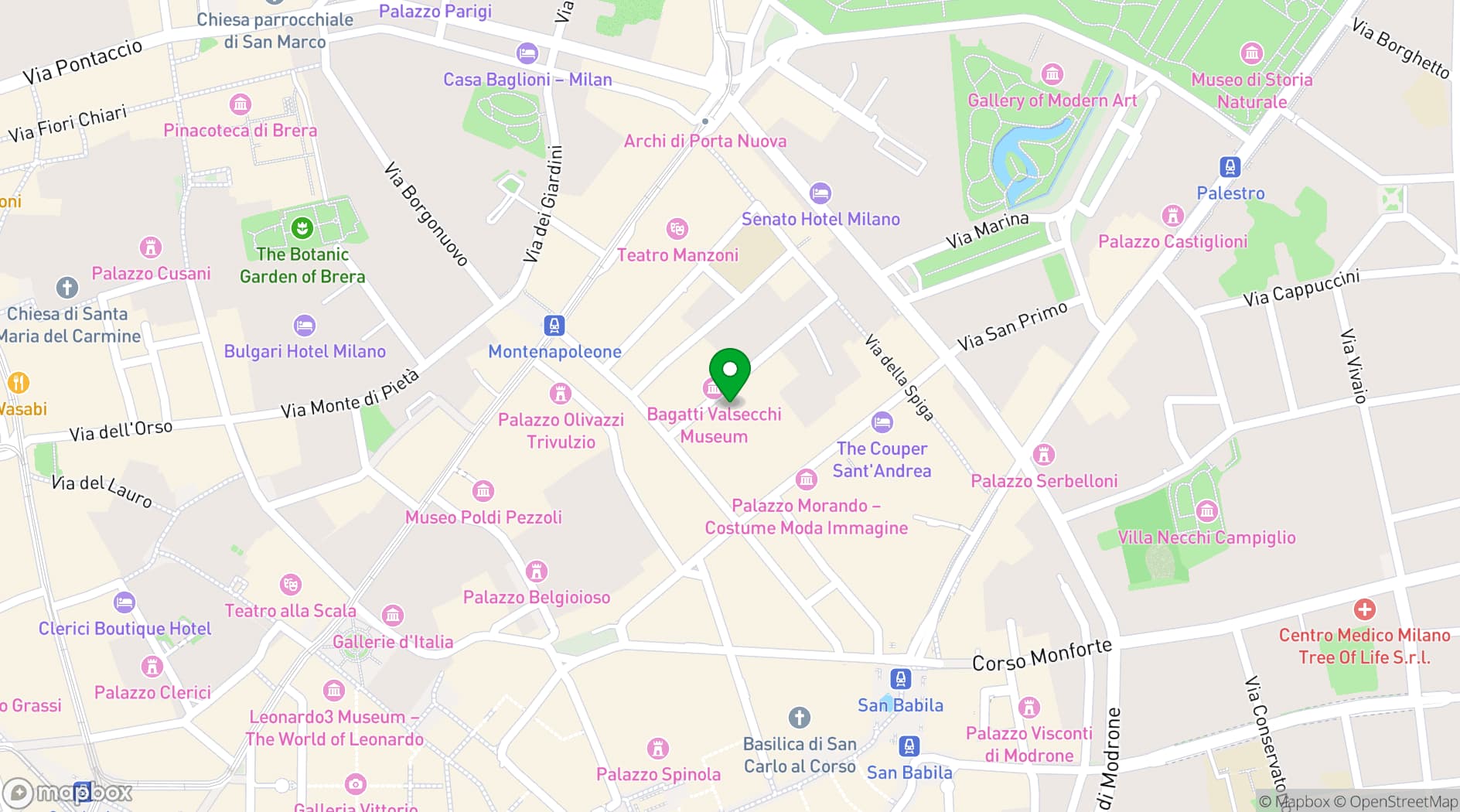 Map showing Four Seasons Hotel Milano