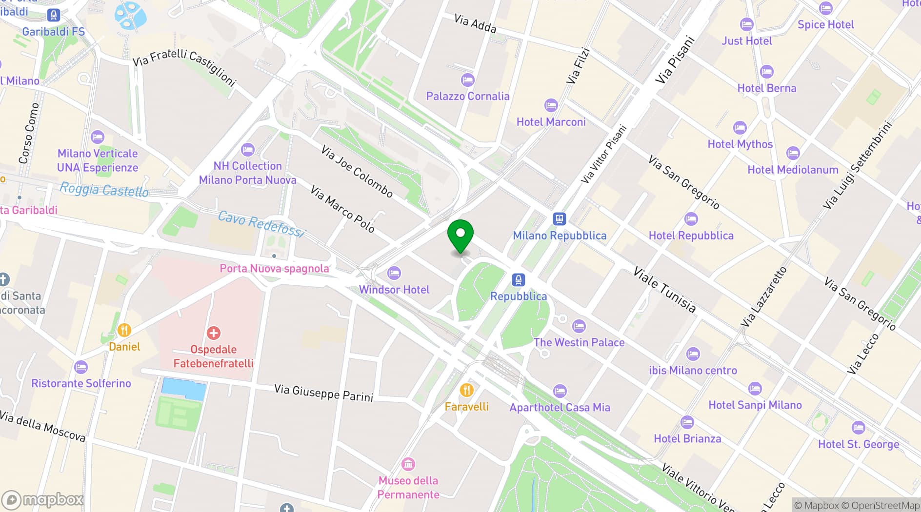 Map showing Hotel Principe di Savoia