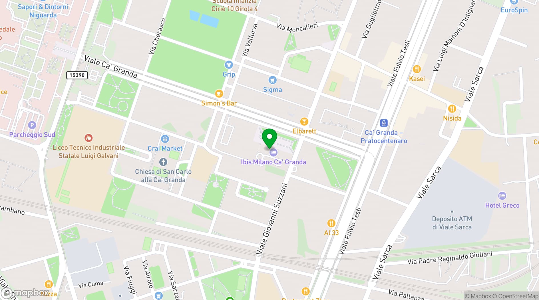 Map showing Novotel Milano Nord Ca Granda
