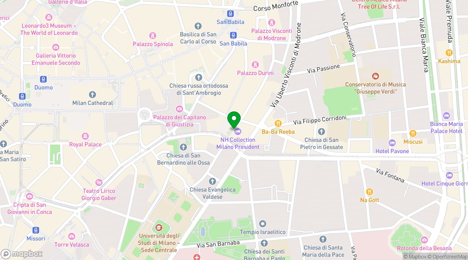 Map showing NH Collection Milano President