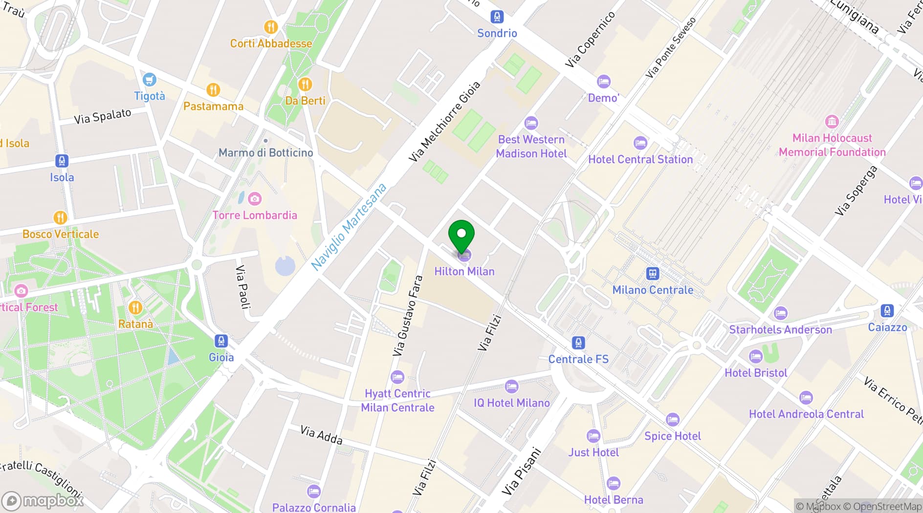 Map showing Hilton Milan