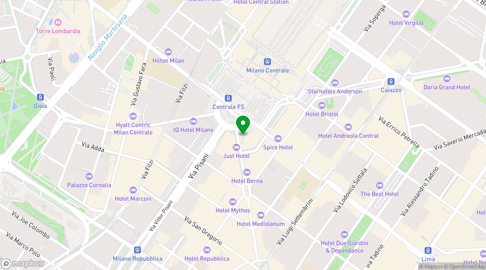 Map showing Glam Hotel Milano