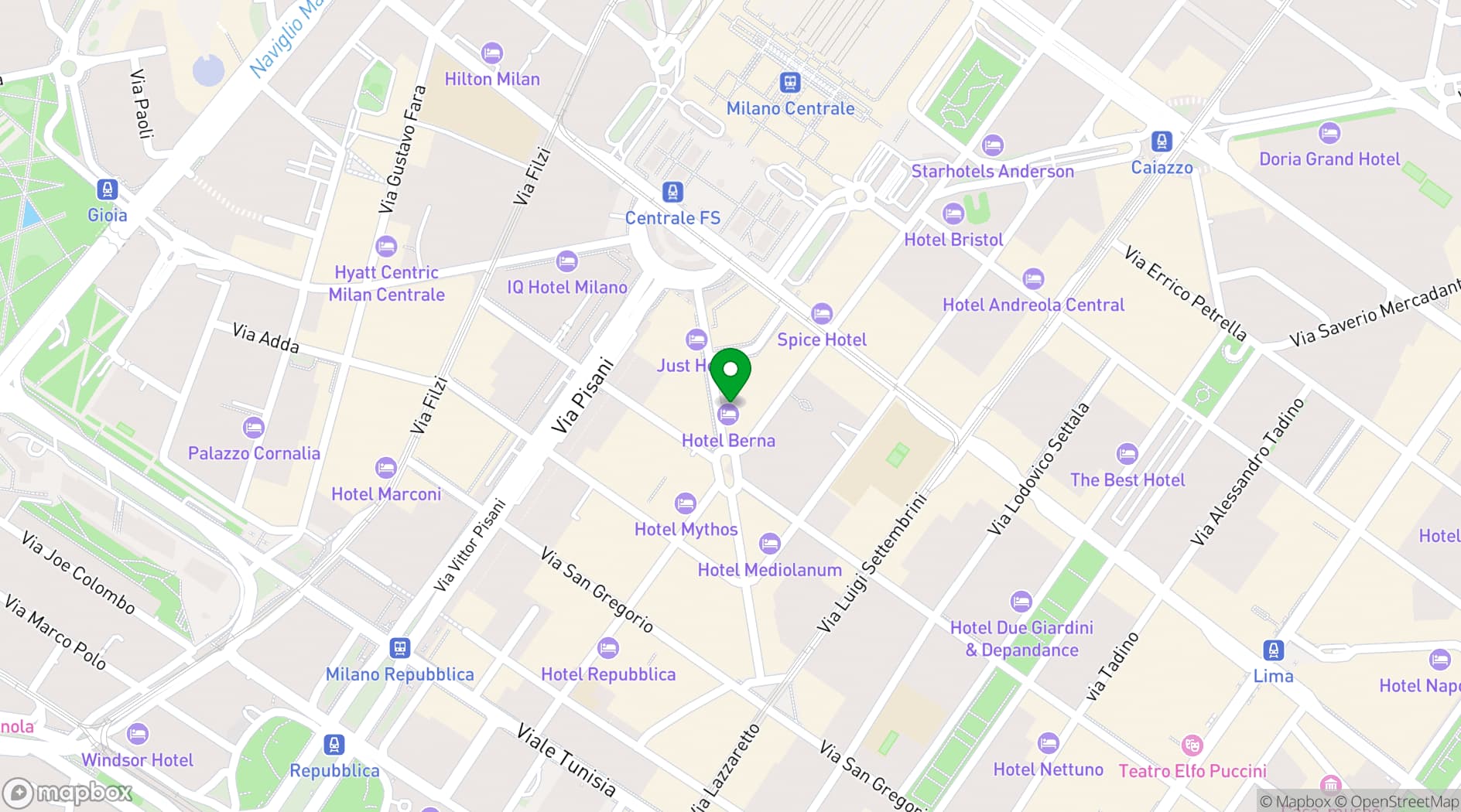 Map showing Hotel Berna