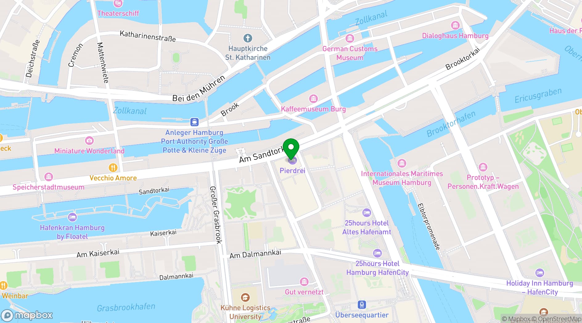 Map showing PIERDREI Hotel HafenCity Hamburg