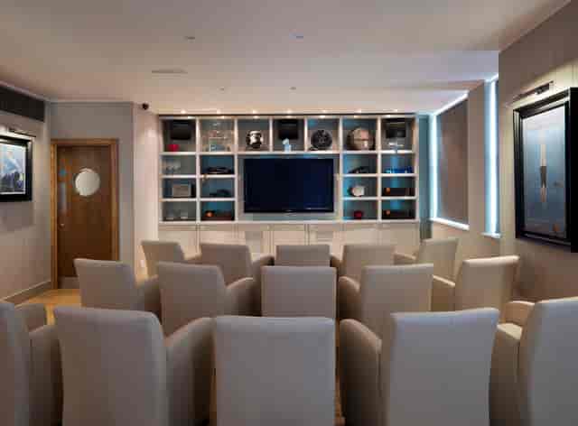 Private dining room at Albert's, featuring modern decor for corporate meetings and events.