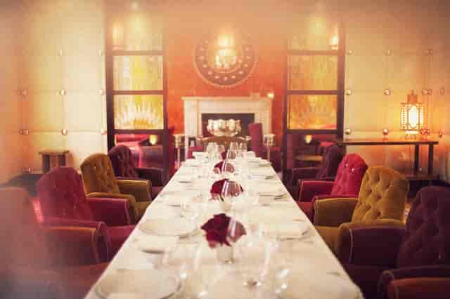 Elegant dining room sketch with fine china, ideal for upscale events and gatherings.