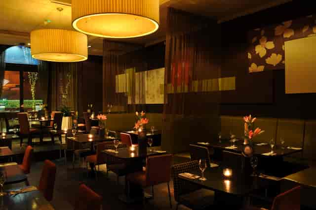 Sophisticated Ruby Blue restaurant with elegant decor for intimate gatherings and events.
