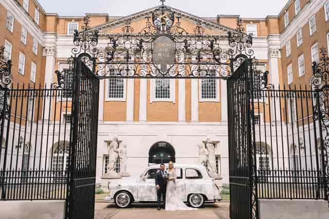 Historic BMA House courtyard wedding venue, vintage car