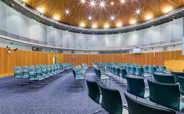 Modern conference hall at Wembley with tiered seating for events and meetings.
