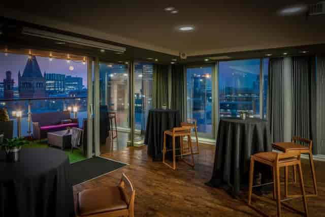 Sky Lounge at DoubleTree Manchester: modern event space with city views, ideal for receptions.
