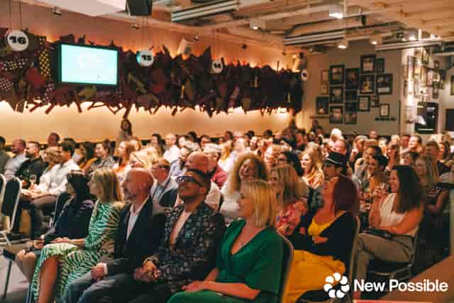 Conference event London, tiered seating, engaged audience