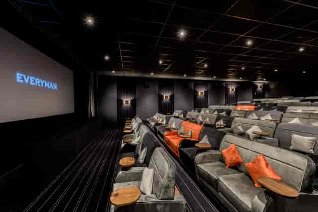 Luxury boutique cinema screen at Canary Wharf Everyman for corporate events and private screenings.