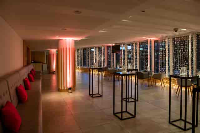 Modern event space at British Library with ambient lighting for networking and gatherings.