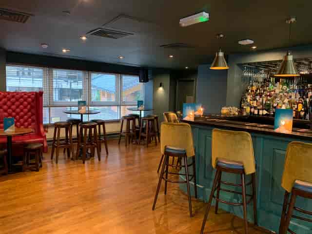 The Loft at Be At One Liverpool Street: vibrant networking reception venue with bar seating.