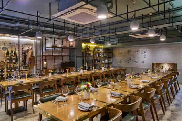 Stylish dining space in The Larder Room, ideal for corporate events and gatherings.