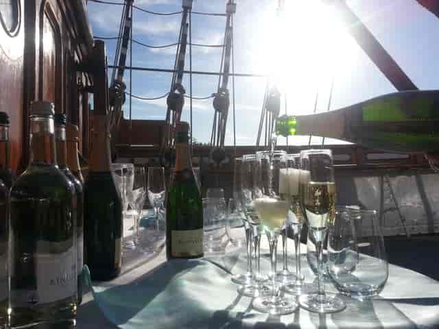 Elegant table with sparkling wines on Masters Saloon, perfect for luxury events.