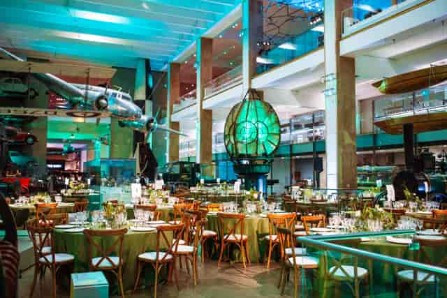 Science Museum gala: industrial aviation venue, elegant seating