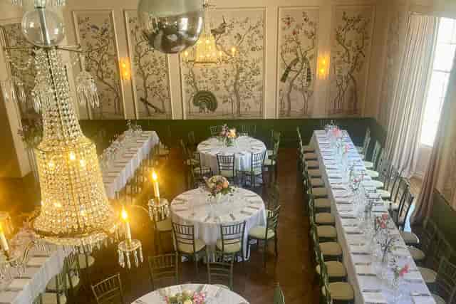 Georgian Ballroom at The George in Rye with elegant hybrid banquet seating for gala or wedding.