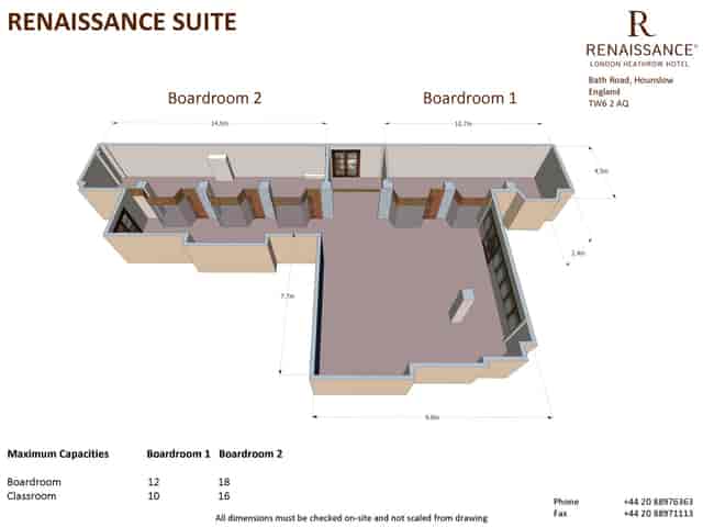 Renaissance Suite Boardroom 2 floor plan for corporate meetings and workshops.