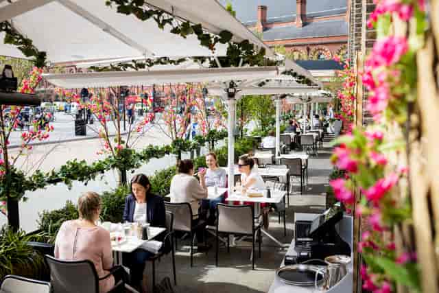 Vibrant outdoor dining at German Gymnasium, perfect for networking events and meetings.
