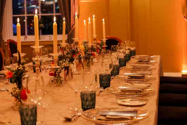 Elegant dining table in Queen's Room, HAC for formal events and galas.