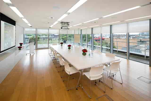 Agas Harding Conference Room with a long white table for meetings and presentations.
