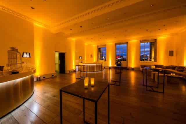 Sophisticated Portico Rooms at Somerset House, ideal for cocktail receptions and networking.