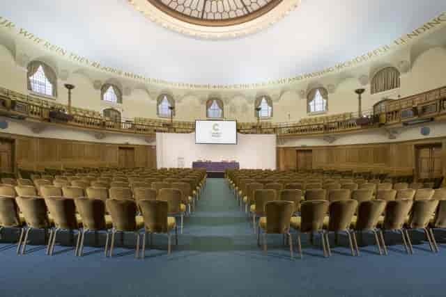Assembly Hall auditorium with tiered seating for keynote and plenary event venue hire.