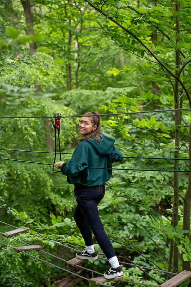 Adventurous zip-lining in lush Serengeti Suite at Chessington World of Adventures Resort.