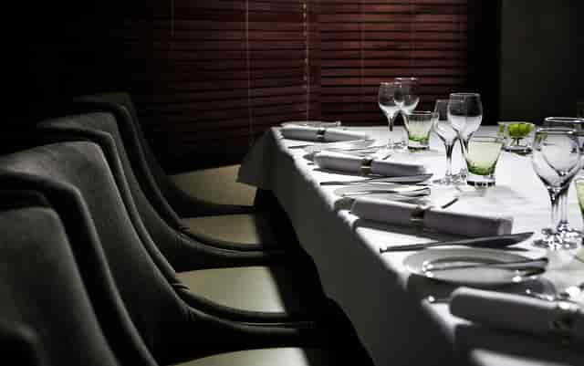 Elegant dining table at The Pavilion Conference Center for corporate events and networking.