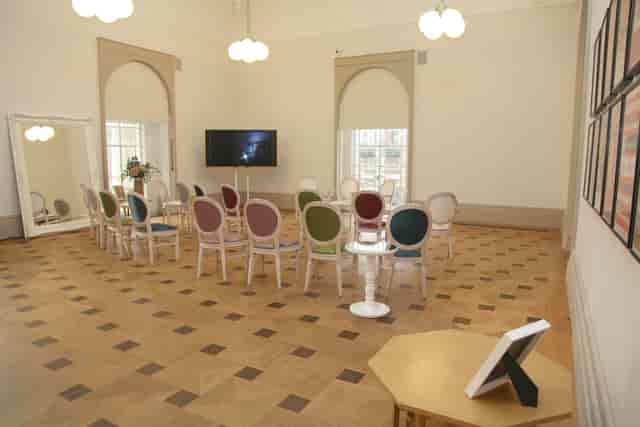Grand Saloon at Tate Britain: colorful chairs in a bright meeting room for workshops.