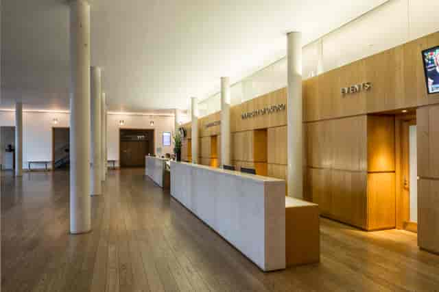 Entrance Hall at Saïd Business School, modern reception for corporate events and conferences.