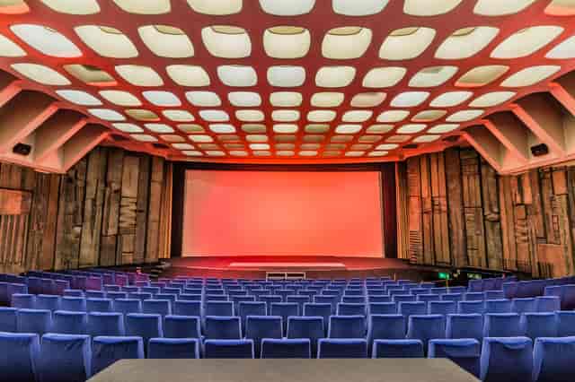 Spacious Curzon Mayfair auditorium with tiered seating for conferences and film screenings.