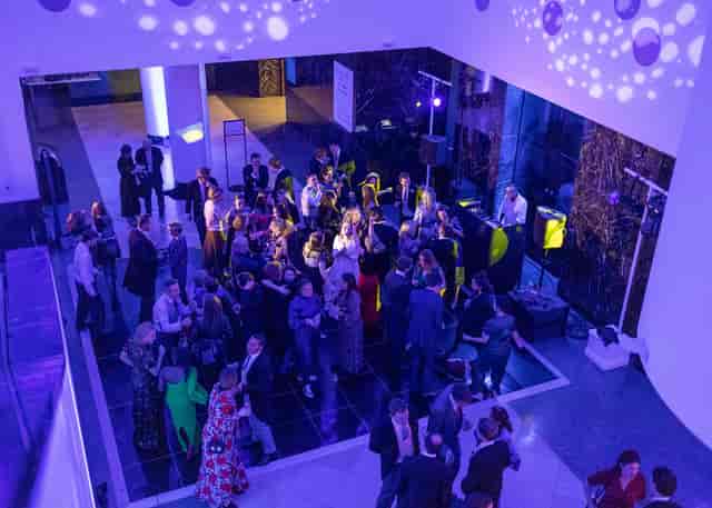 Annenberg Court gala reception, modern decor, DJ
