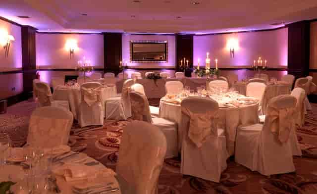 Elegant banquet room in Edinburgh Grosvenor Hotel, perfect for weddings and corporate events.