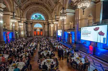 Elegant Great Hall event space with high ceilings, perfect for gala or awards ceremony.