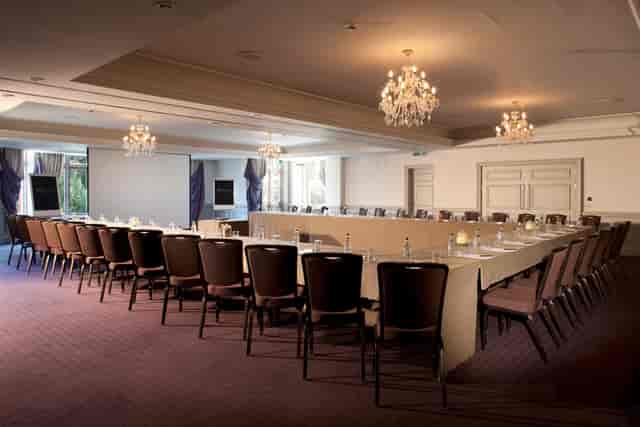 Prince of Wales Suite at Woodlands Park Hotel, U-shaped meeting room for corporate events.